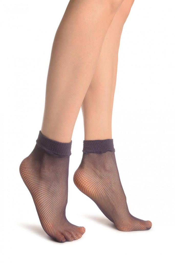 liss kiss Purple Fishnet Ankle High Socks - Socks
