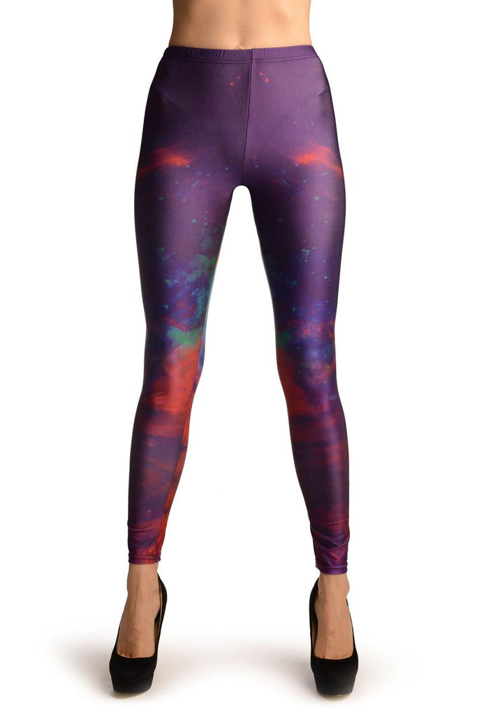 Liss Kiss Purple Galaxy Space Leggings - Leggings