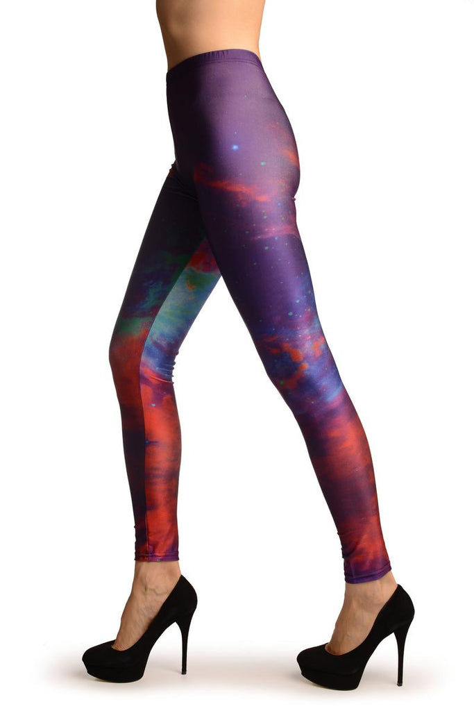 Liss Kiss Purple Galaxy Space Leggings - Leggings