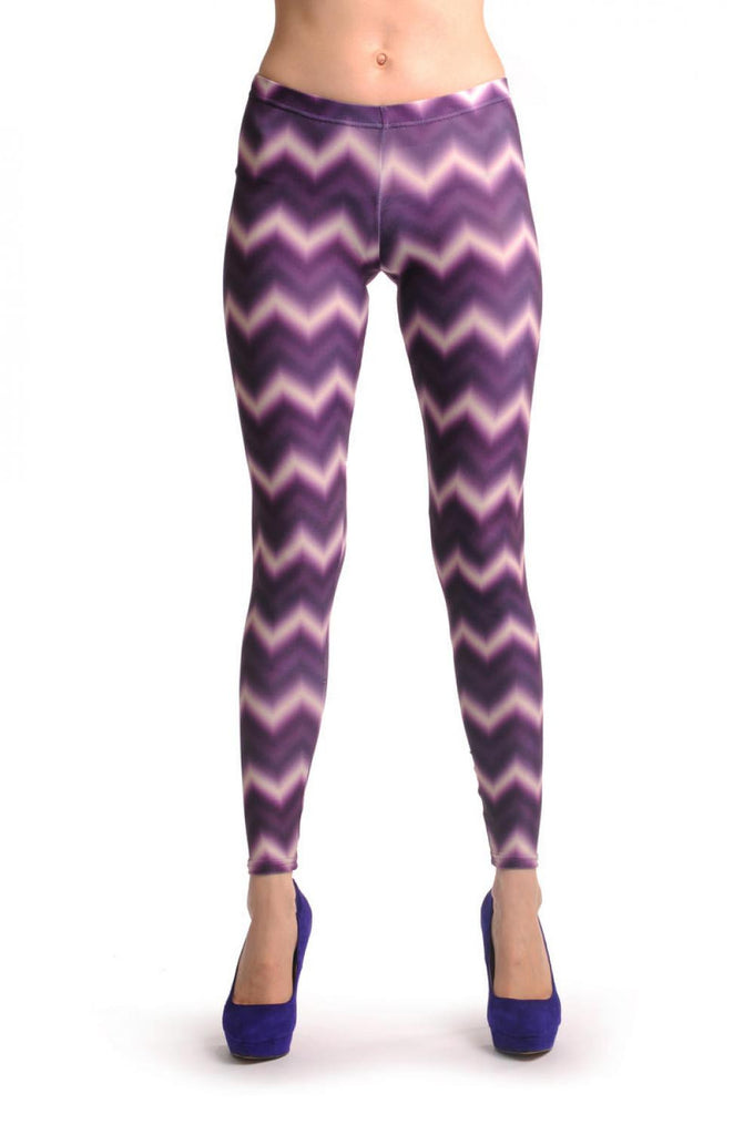 Liss Kiss Purple & White Zig Zag - Leggings