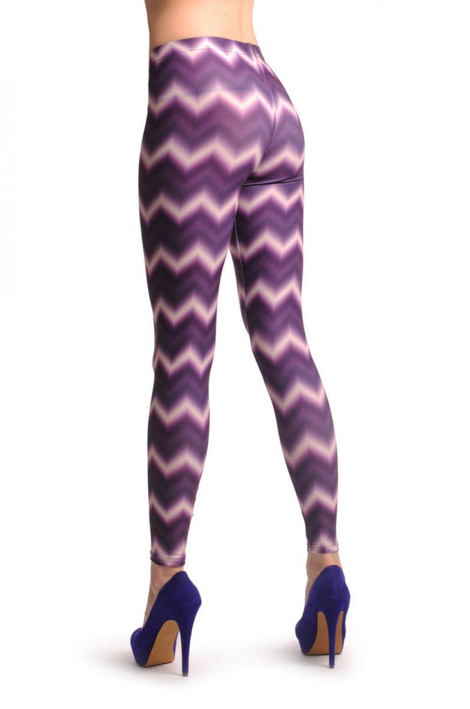 Liss Kiss Purple & White Zig Zag - Leggings
