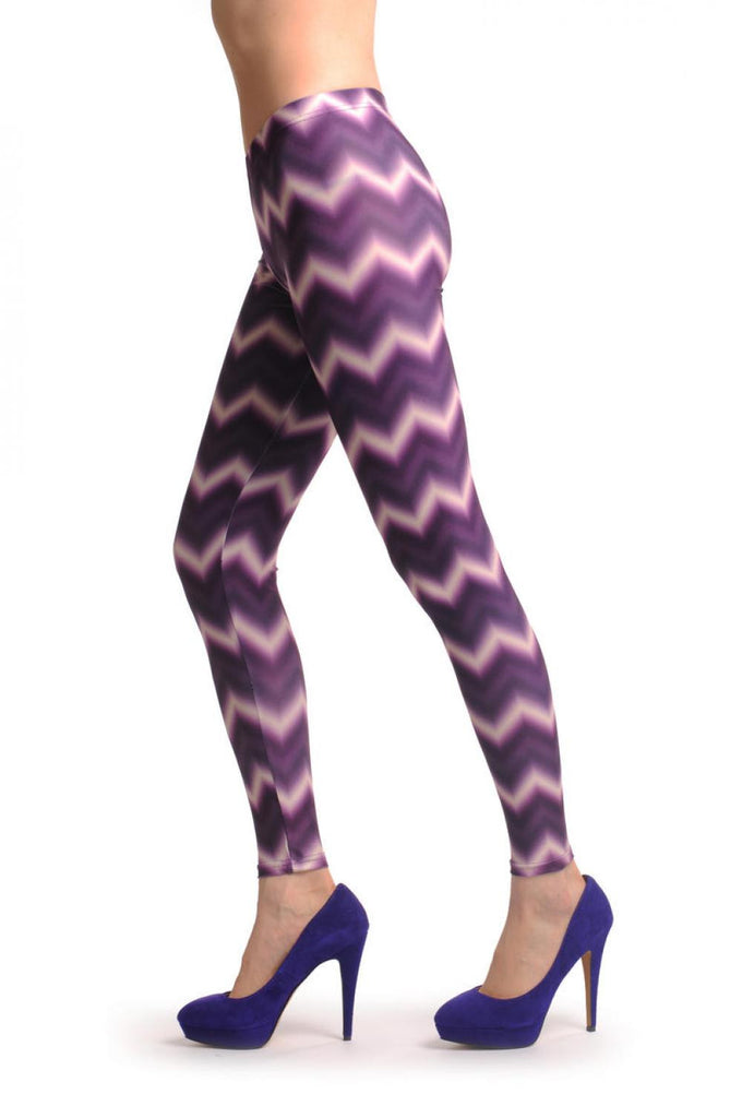 Liss Kiss Purple & White Zig Zag - Leggings