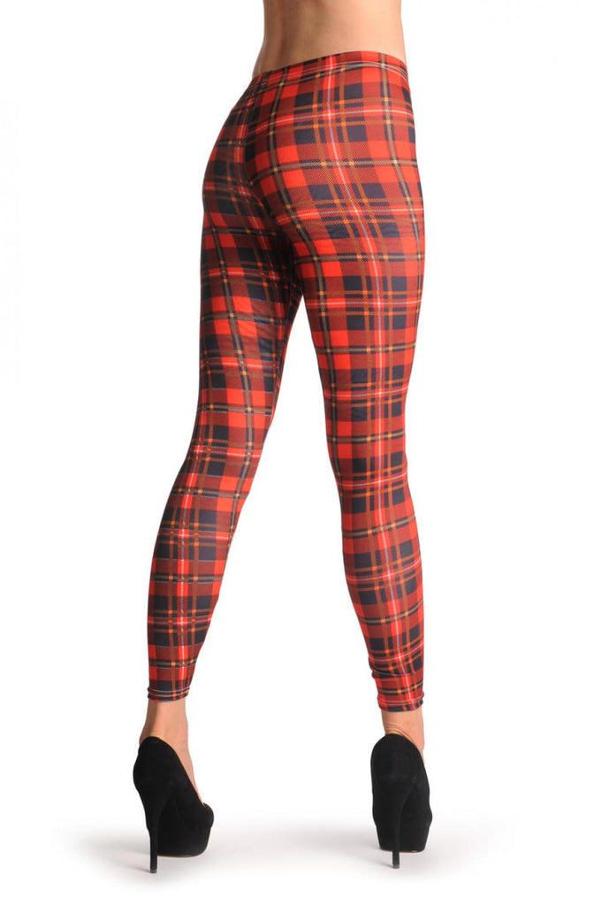 Liss Kiss Red Black & Orange Tartar - Leggings