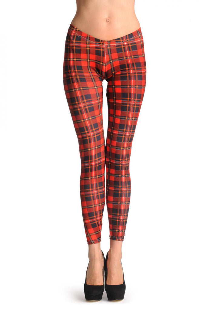 Liss Kiss Red Black & Orange Tartar - Leggings