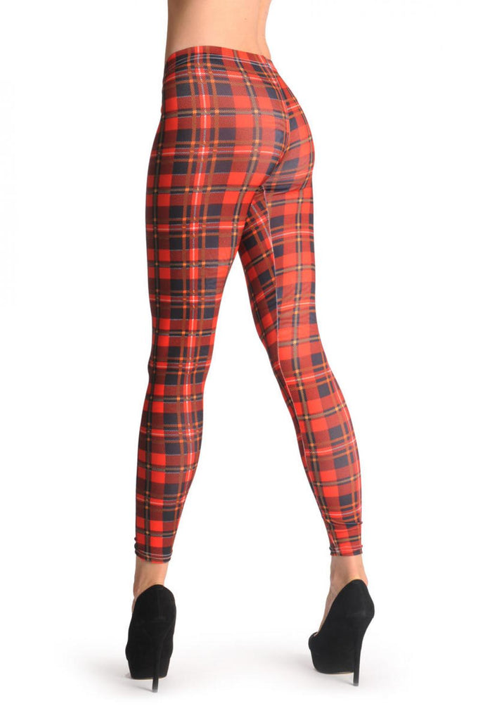 Liss Kiss Red Black & Orange Tartar - Leggings