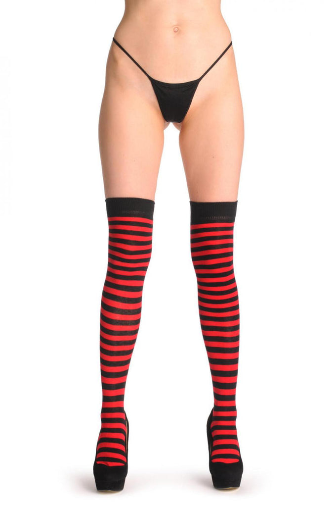 Liss Kiss Red & Black Stripes - Over The Knee Socks
