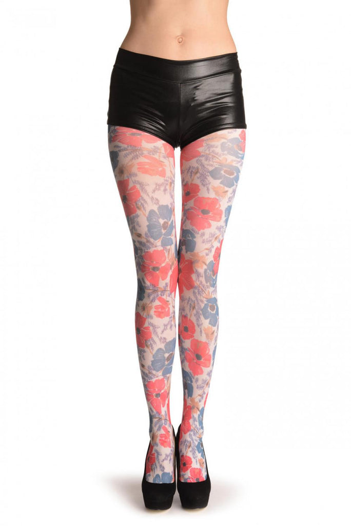 liss kiss Red & Blue Poppy Flowers - Tights