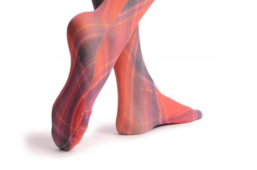 Liss Kiss Red Checkered Diagonal Print - Tights
