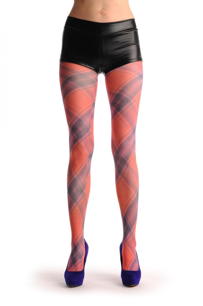 liss kiss Red Checkered Diagonal Print - Tights