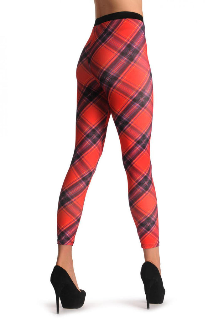 Liss Kiss Red Diagonal Tartan - Leggings