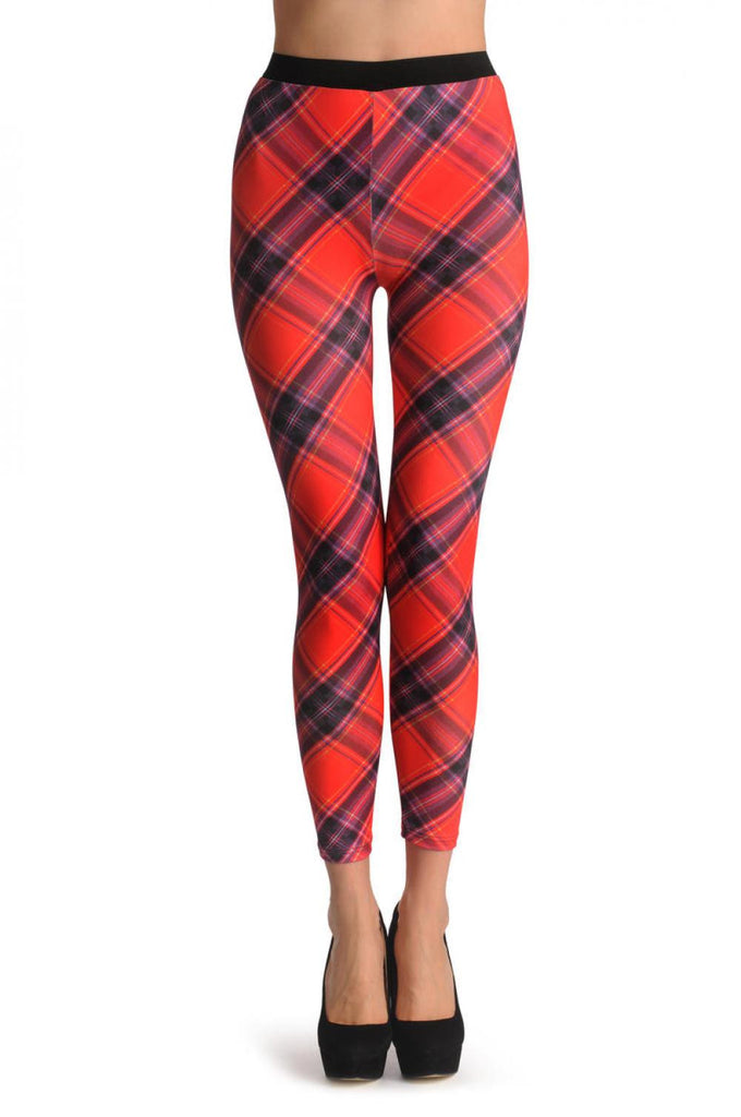 Liss Kiss Red Diagonal Tartan - Leggings