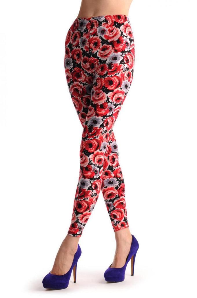 Liss Kiss Red & Grey Flowers - Leggings