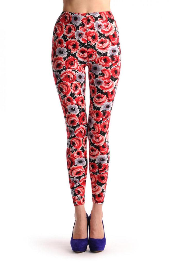 Liss Kiss Red & Grey Flowers - Leggings