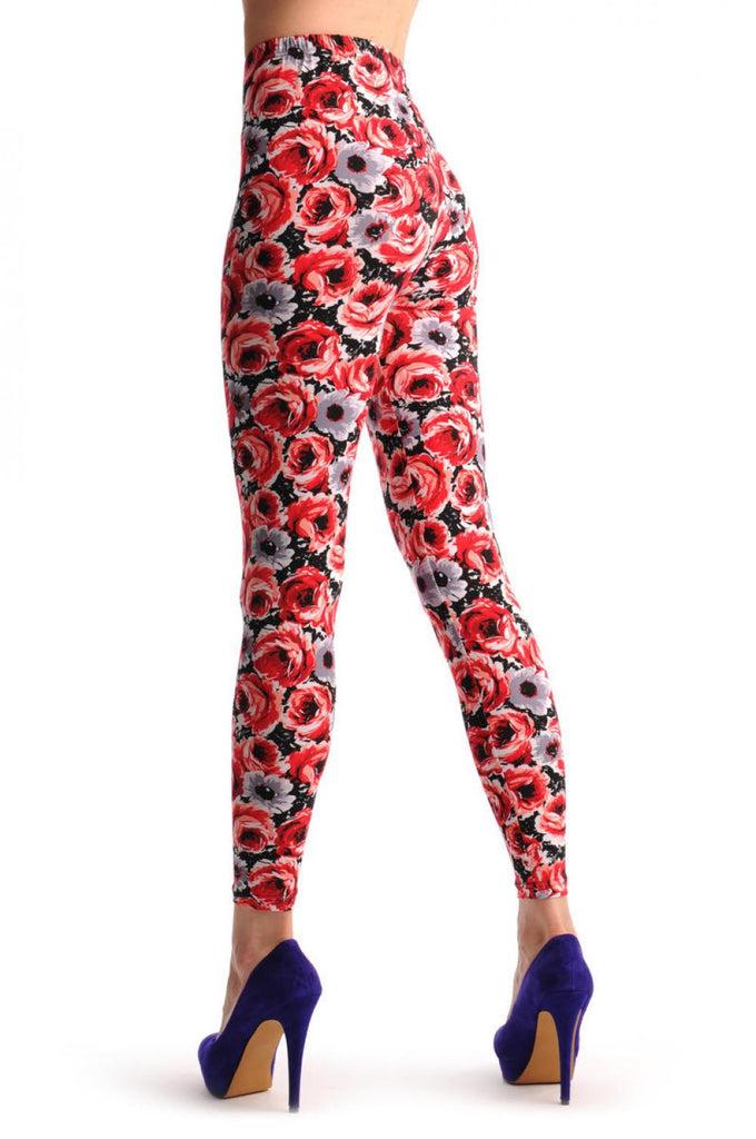 liss kiss Red & Grey Flowers - Leggings