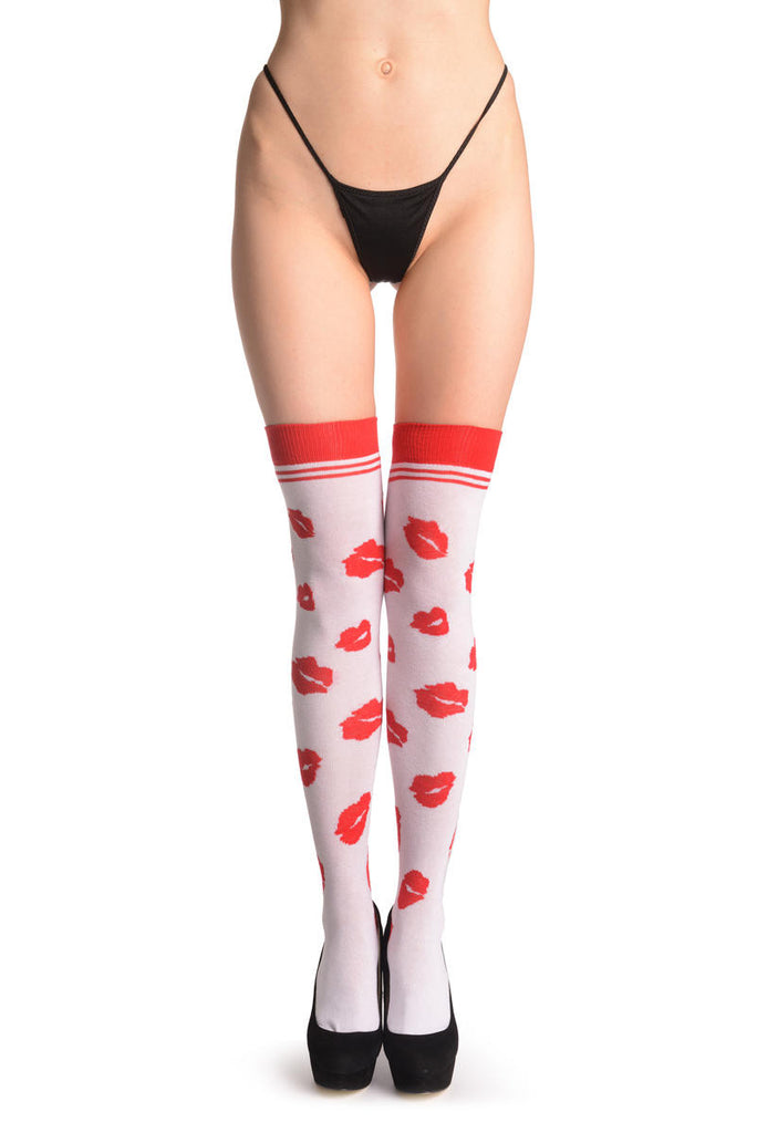 liss kiss Red Lips On White - Over The Knee Socks
