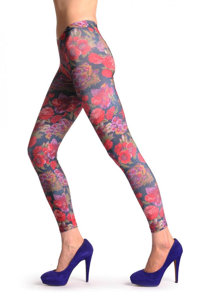 Liss Kiss Red & Purple Flowers - Leggings