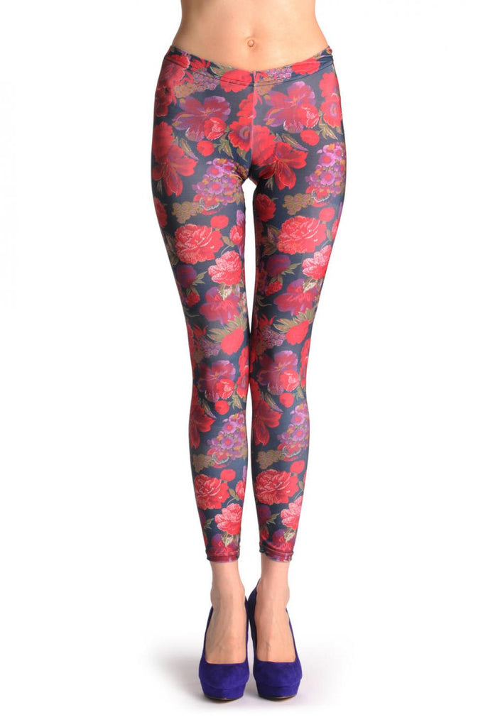 Liss Kiss Red & Purple Flowers - Leggings