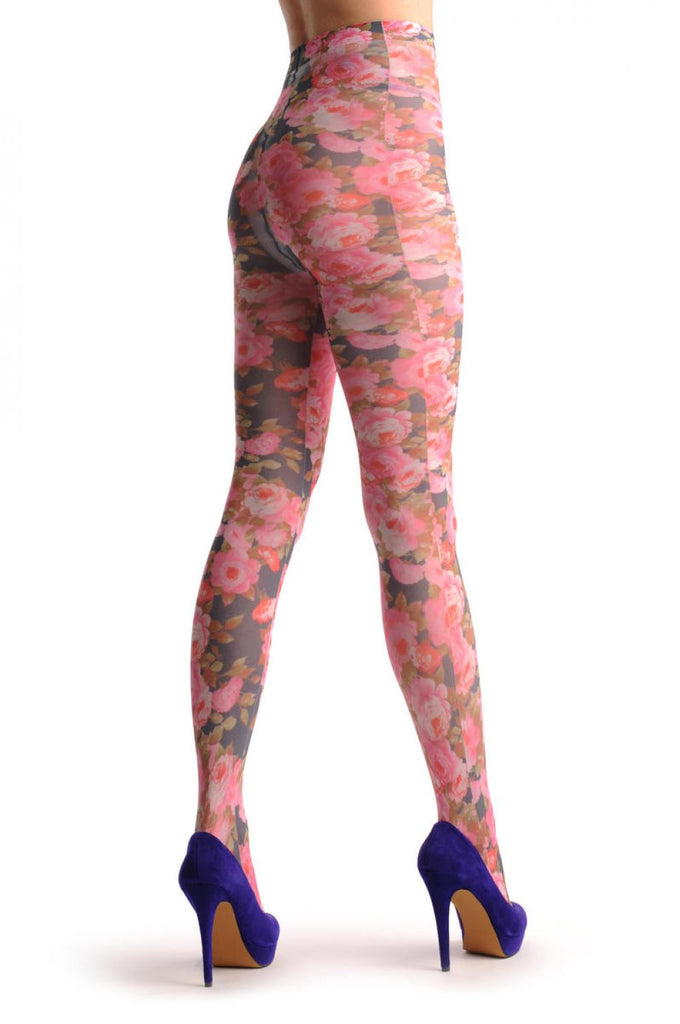 Liss Kiss Red Roses On Black - Tights