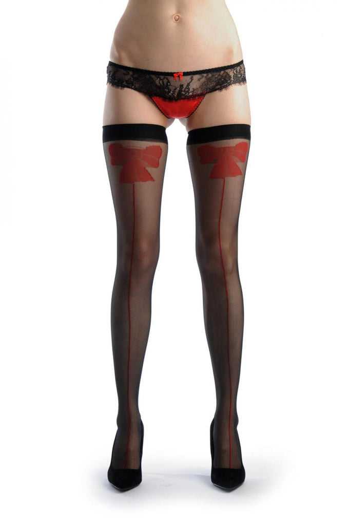 liss kiss Red Seam With Large Red Bow - Hold Ups