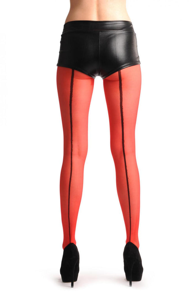 Liss Kiss Red With Black Back Seam - Tights