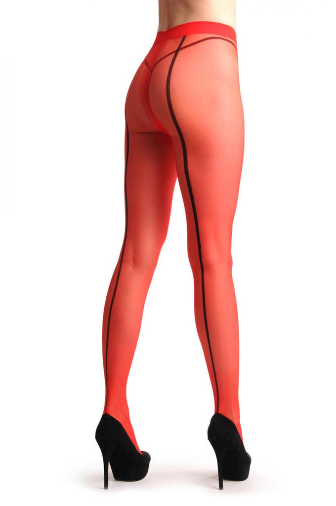 Liss Kiss Red With Black Back Seam - Tights