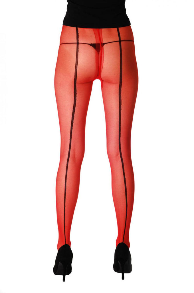 Liss Kiss Red With Black Seam At The Back - Tights