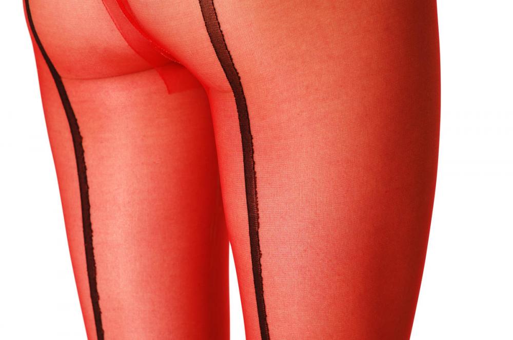 Liss Kiss Red With Black Seam At The Back - Tights