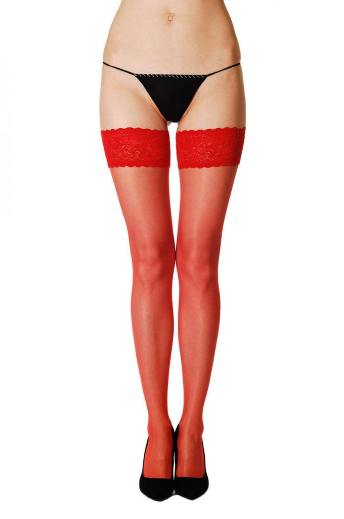 Liss Kiss Red With Lace Silicon Garter - Hold Ups
