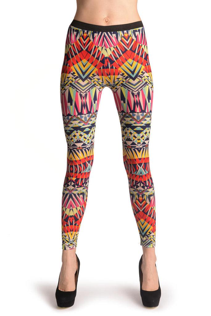 Liss Kiss Red & Yellow Aztec Kaleidoscope - Leggings