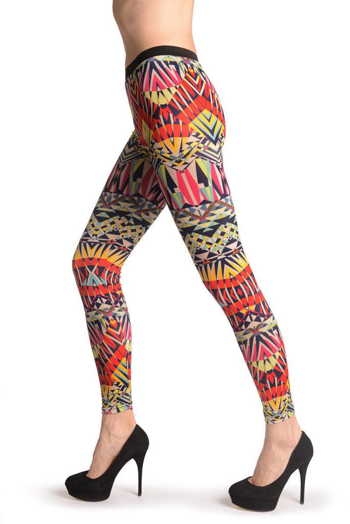 Liss Kiss Red & Yellow Aztec Kaleidoscope - Leggings