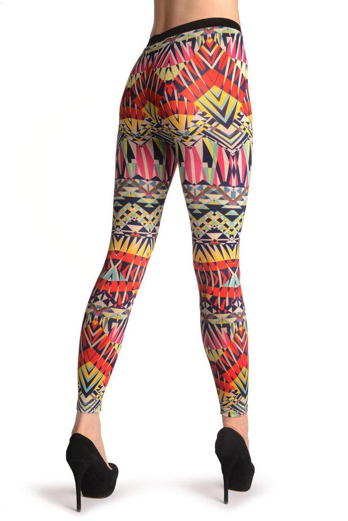 Liss Kiss Red & Yellow Aztec Kaleidoscope - Leggings