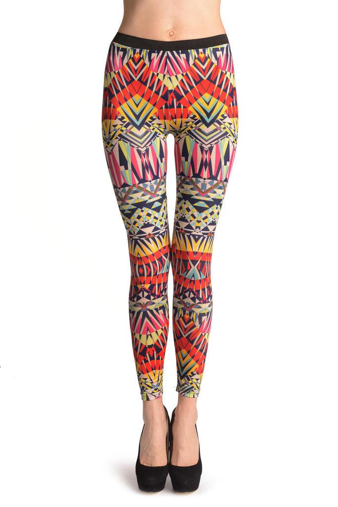 Liss Kiss Red & Yellow Aztec Kaleidoscope - Leggings