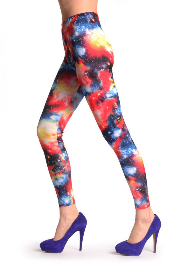 Liss Kiss Red Yellow & Blue Galaxy - Leggings
