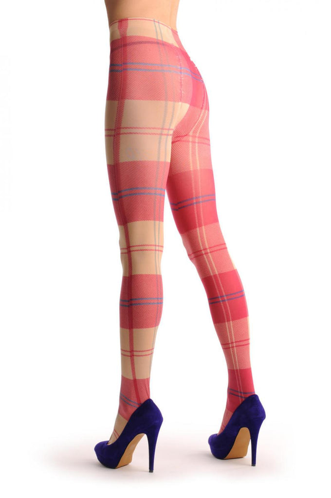 Liss Kiss Red & Yellow Wide Checkered Print - Tights