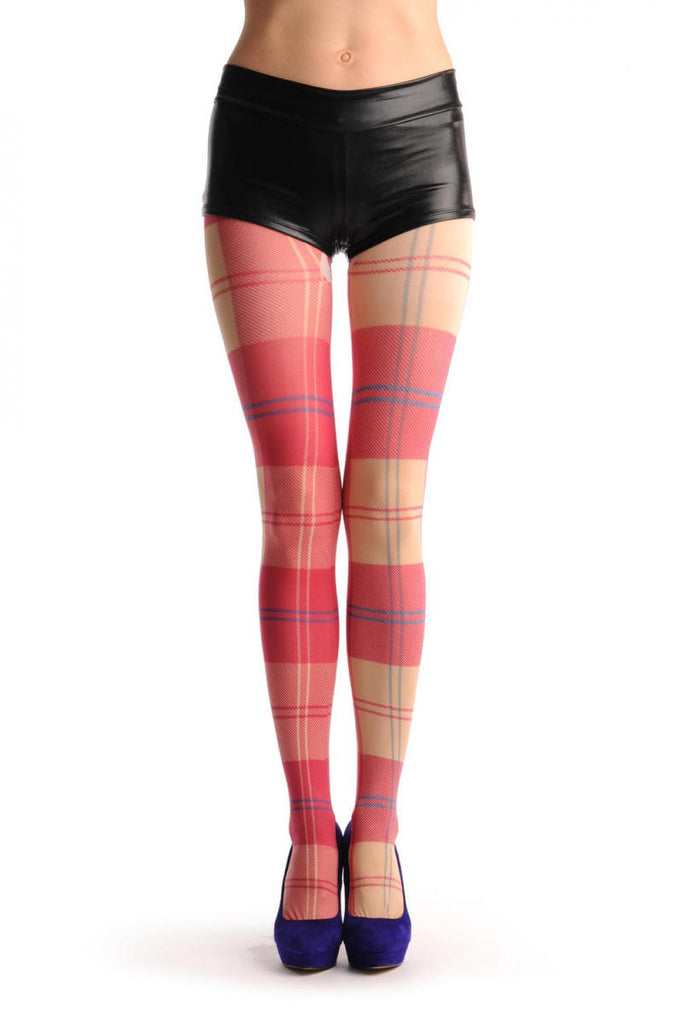 Liss Kiss Red & Yellow Wide Checkered Print - Tights