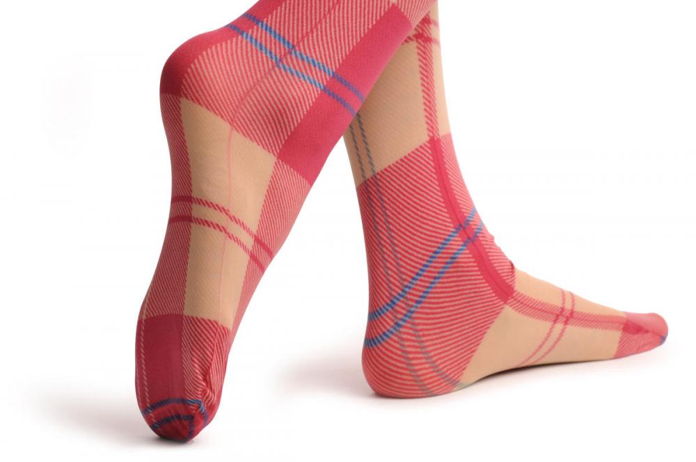 Liss Kiss Red & Yellow Wide Checkered Print - Tights