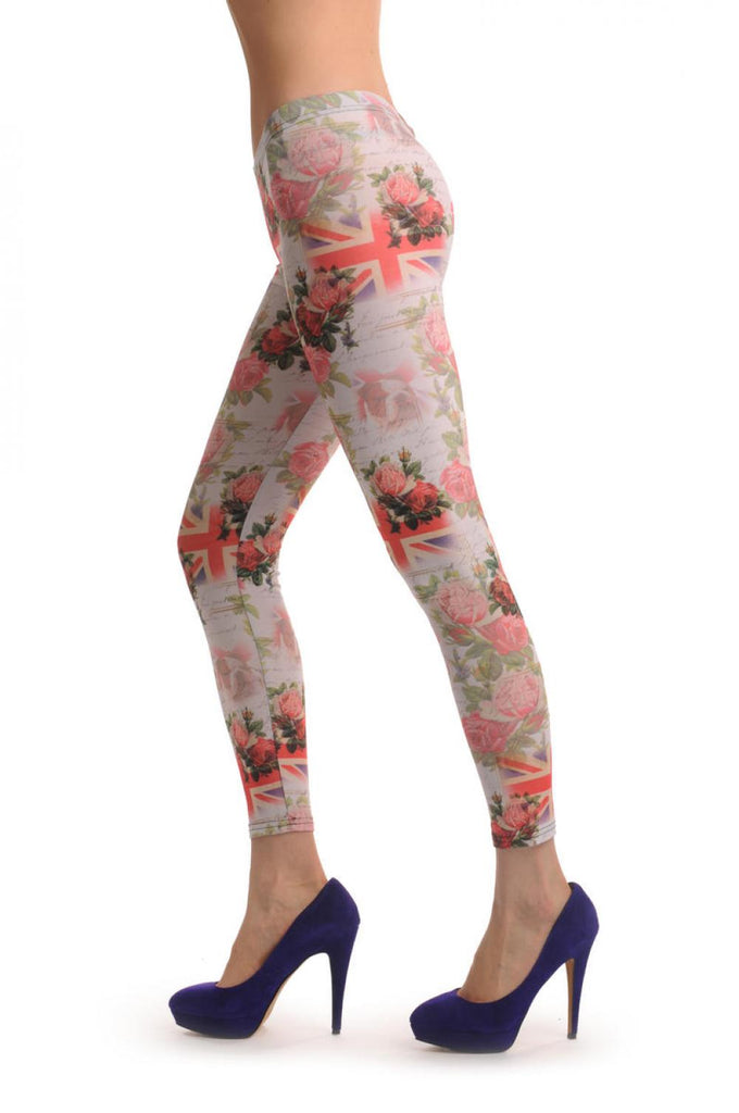 Liss Kiss Roses Bouquet & British Flag - Leggings