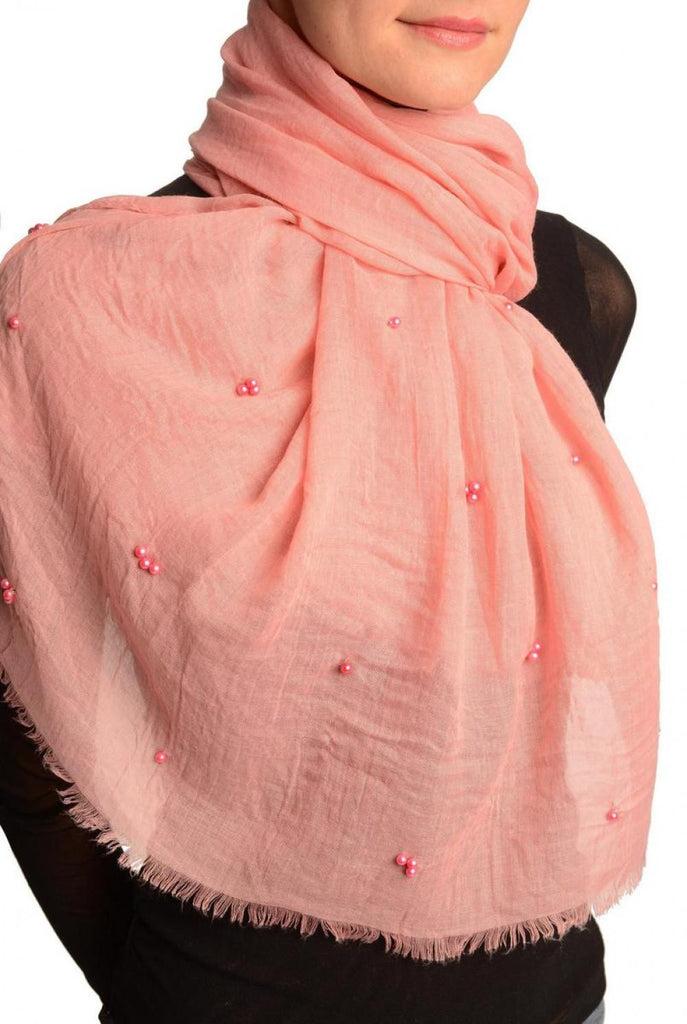 Liss Kiss Salmon Pink Beaded Crinkled Scarf - Scarf