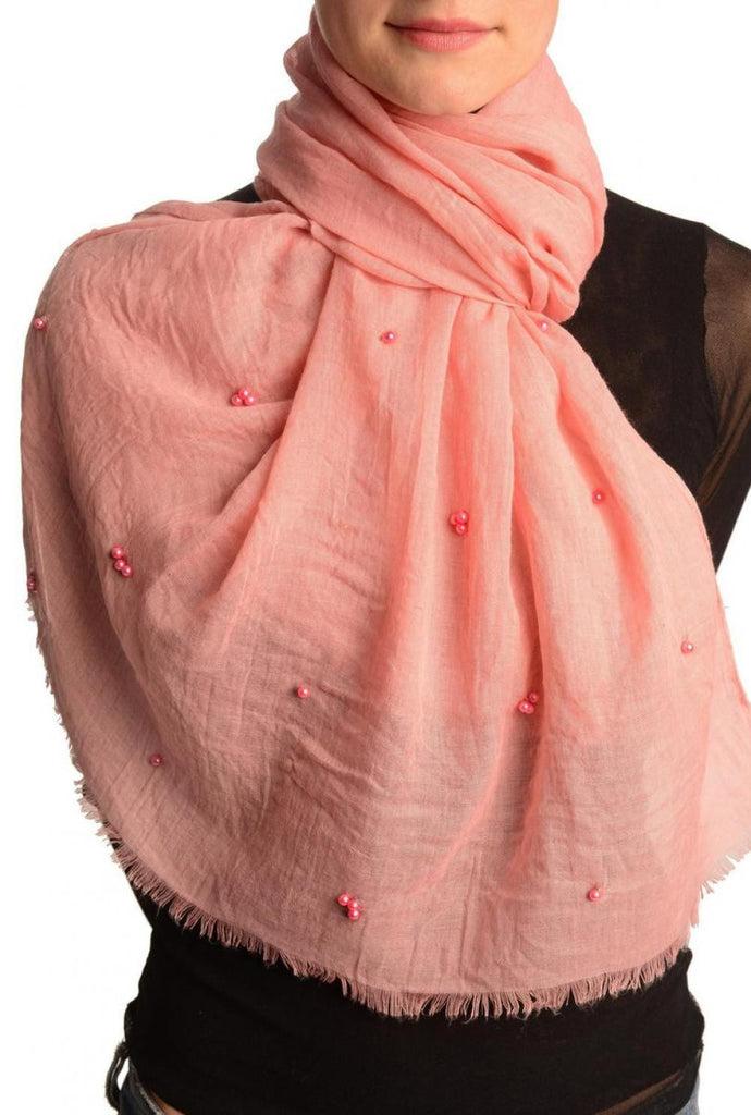 liss kiss Salmon Pink Beaded Crinkled Scarf - Scarf
