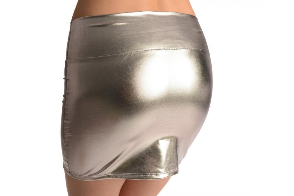 Liss Kiss Silver Faux Leather Sexy Skirt - Skirt