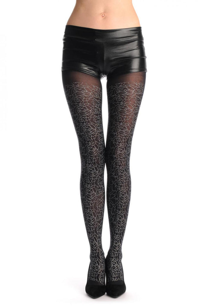 Liss Kiss Silver Printed Roses - Tights