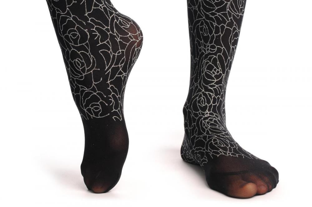 Liss Kiss Silver Printed Roses - Tights