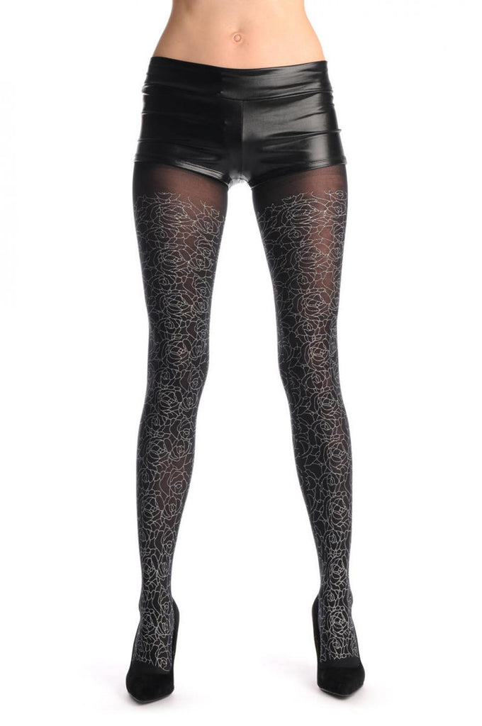 Liss Kiss Silver Printed Roses - Tights