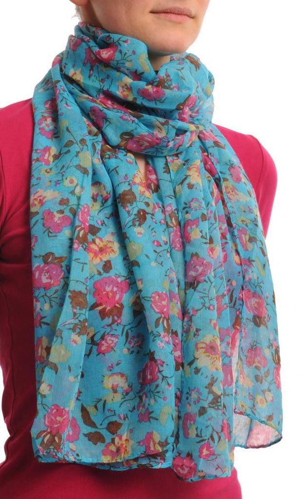Liss Kiss Small Climbing Roses On Sky Blue - Scarf