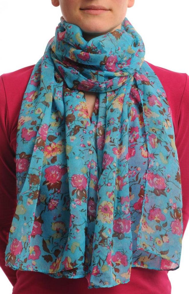 liss kiss Small Climbing Roses On Sky Blue - Scarf