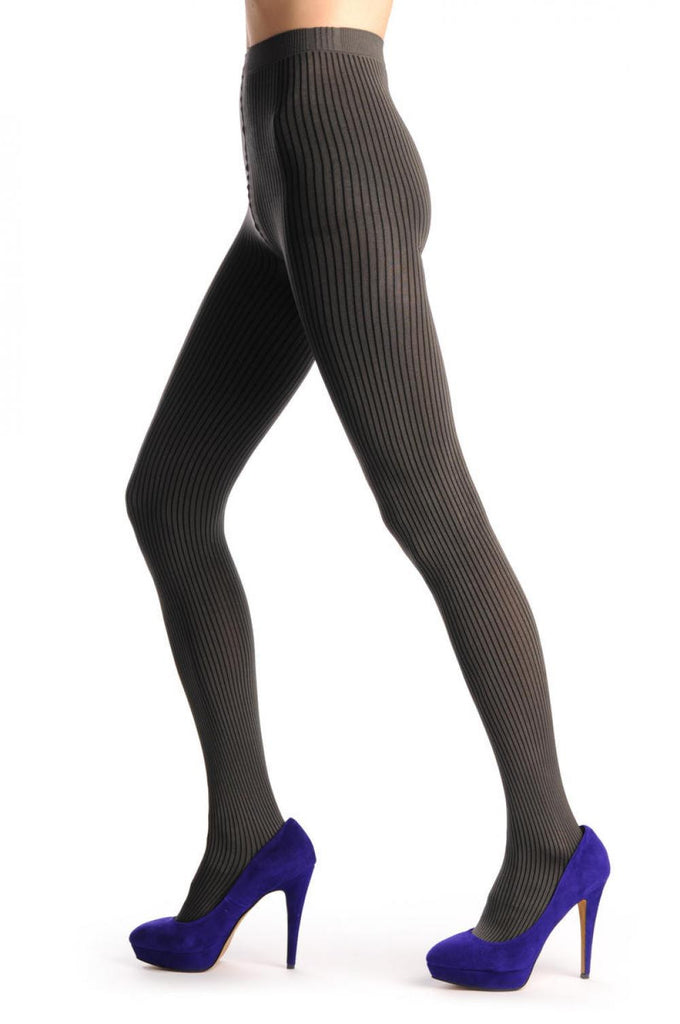 Liss Kiss Smoky Grey & Thin Black Stripes - Tights