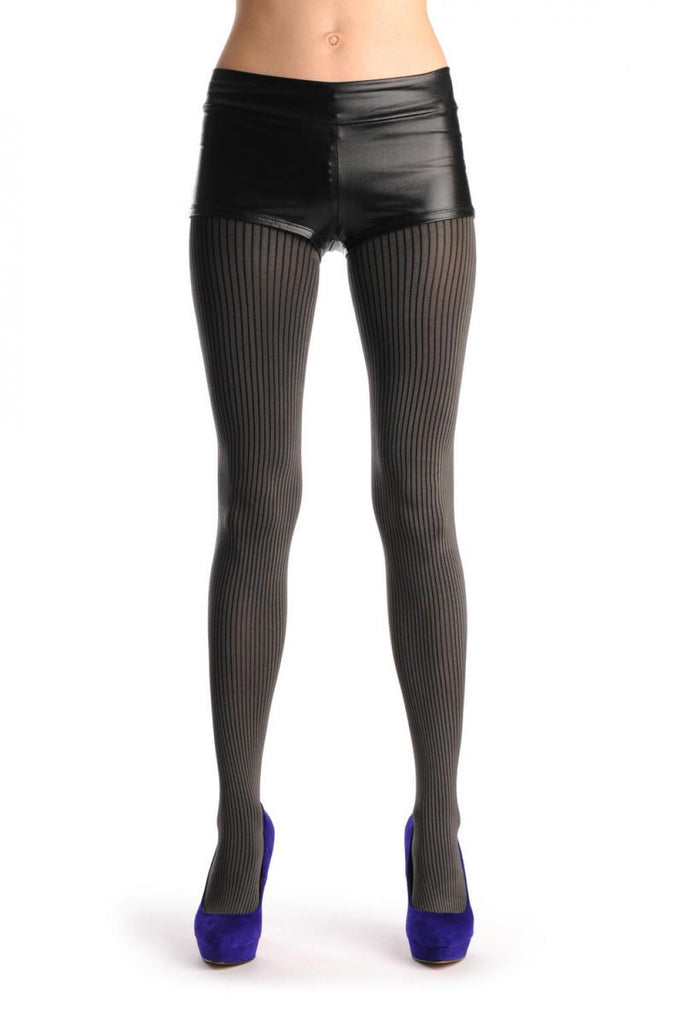 Liss Kiss Smoky Grey & Thin Black Stripes - Tights