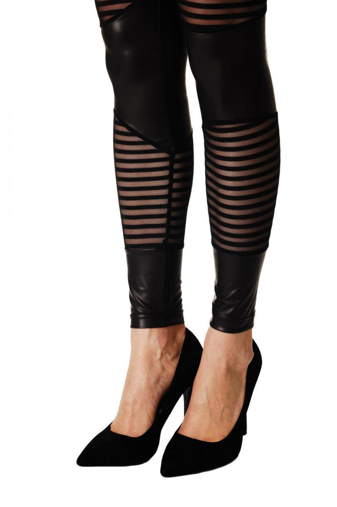 Liss Kiss Stripped Lace With Black Panels - Leggings