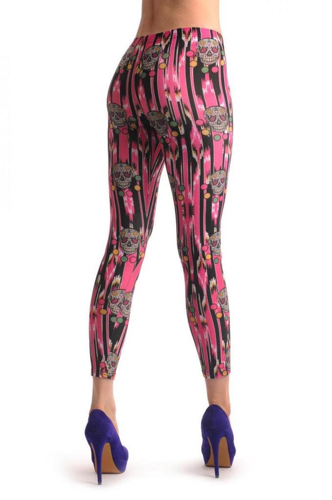 Liss Kiss Stripy Pink With Skull & Dots - Leggings