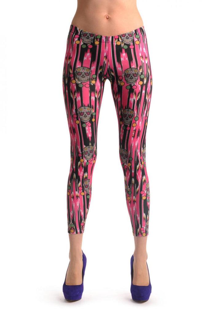Liss Kiss Stripy Pink With Skull & Dots - Leggings